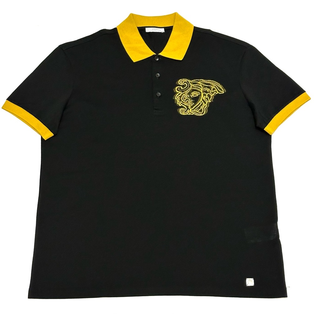 Authentic Versace Black and Yellow Medusa Embroidered Polo